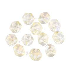 Light Yellow Electroplate Transparent Glass Beads, Cube, Faceted, Rainbow Plated, Baking Paint, Light Yellow, 11.5~12x13~13.5x9.5mm, Hole: 1~1.2mm