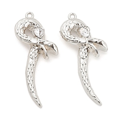 Платина Подвески из сплава с покрытием стойки со стразами, змея, платина, 48x23x7.5 мм, отверстие : 1.8 мм