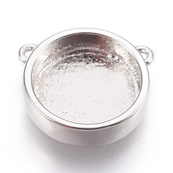 Platinum Brass Pendant Cabochon Settings, Plain Edge Bezel Cups, Flat Round Charms, Platinum, Tray: 12mm, 14.5x15.5x4mm, Hole: 1.2mm