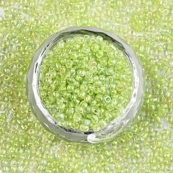 Green Yellow 6/0 Glass Seed Beads, Inside Colours, Round Hole, Round, Transparent Colours Rainbow, Green Yellow, 6/0, 4~5x2.5~4.5mm, Hole: 1.2mm, about 4500pcs/bag