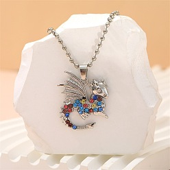 Дракон Ожерелья из сплава с разноцветными стразами для детей, платина, дракон, 19.69 дюйм (50 см)