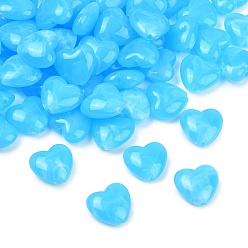 Deep Sky Blue Two-tone Opaque Acrylic Beads, Heart, Deep Sky Blue, 16.5x17.5~18x8mm, Hole: 2mm, about 349pcs/500g