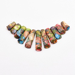 Colorful Assembled Gold Line and Imperial Jasper Beads Strands, Graduated Fan Pendants, Focal Beads, Dyed, Colorful, 16~39x9.5~10x5mm, Hole: 1mm, 11pcs/strand, 3.27 inch