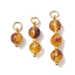 (932FM) Темно-синий аква-матовый с подкладкой 3шт. 3 стили подвесок из натурального янтаря, Круглые подвески из бусин с петлями из нержавеющей стали, реальный 304 k позолоченный, темно-золотистые, 18 мм, Перейти кольцо: 10~25x6 мм, внутренний диаметр: 5x0.8 мм, 3.6 шт / стиль