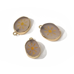 Солнце Натуральный белый агат подвески, Овальные подвески с золотыми латунными пластинками, солнце, 23~24x14~16 мм