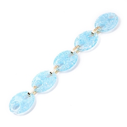 Licht Himmel blau Handgemachte Crackle Acryl Kaffeebohnenketten, mit ovalen Aluminiumgliedern, Licht Himmel blau, Link: 33.5x27x8.5 mm, 15.5x8x2 mm, ca. 39.37 Zoll (1 m)/Strang