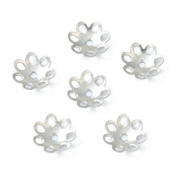 Нержавеющая Сталь Цвет Не тускнеет 304 колпачки из нержавеющей стали, полый многолепесток, цветок, цвет нержавеющей стали, 7x1.7 мм, отверстие : 1 мм