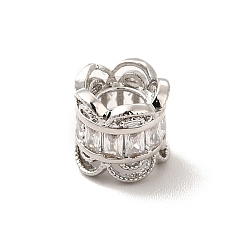 Платина Стойки обшивки латунь кубического циркония европейский шариков, бусины с большим отверстием, без кадмия и без свинца, долговечный, колонке с цветком, платина, 7x7.5 мм, отверстие : 4 мм