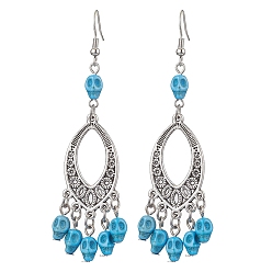 Темно-Голубой Серьги с подвесками из синтетической бирюзы и сплава, окрашенные в стиле Хэллоуина, украшения из латуни для женщин, глубокое синее небо, 83x27.5 мм