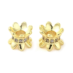Real 18K Gold Plated Rack Plating Brass Beads, with CLear Cubic Zirconia, Long-Lasting Plated, Lead Free & Cadmium Free, Real 18K Gold Plated, 7.5x7.5x6mm, Hole: 2.5mm