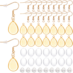 Золотой 30 шт. 304 крючки для серег из нержавеющей стали, провод уха, с горизонтальной петлей, 30шт 304 подвеска из нержавеющей стали с кабошоном, 30 шт. Прозрачные стеклянные кабошоны, 30 гайки ушные пластиковые, золотые, 20x20x3 мм, отверстие : 2 мм, 21 датчик, штифты : 0.7 мм