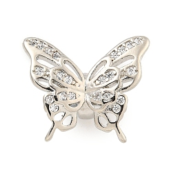 Платина Латунные шарики циркония кубической, долговечный, без свинца и без кадмия, бабочка, платина, 15x17x8 мм, отверстие : 3 мм