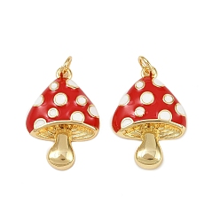 Гриб Латунные подвески, без кадмия, без никеля и без свинца, с эмалью и кольцом для прыжков, реальный 18 k позолоченный, гриб, 22.5x16x4.5 мм, отверстие : 3 мм