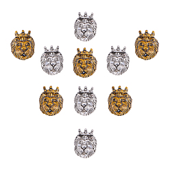 Antique Silver & Antique Golden Tibetan Style Alloy Beads, Lion Head, Mixed Color, 14.5x11.5x8mm, Hole: 2.5mm, 20pcs/box