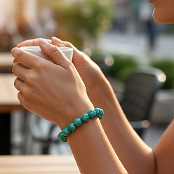 Синтетический Камень Браслеты из синтетического императорского камня с эффектом потрескивания, круглые бусины, эластичные, для женщин., 7.48 дюйм (19 см)