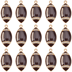 Kokosnuss braun 20 Emaille-Anhänger aus PC-Legierung, mit Strass, Rugby-Charme, golden, Kokosnuss braun, 35x17.5x3.5 mm, Bohrung: 2.2 mm