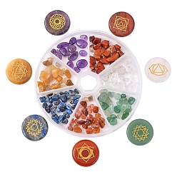 Mixed Stone DIY Chakra Gemstone Jewelry Making Finding Kit, Including Natural & Synthetic Mixed Stone Beads & Cabochons, 5~8mm, Hole: 0.6mm, 25x5mm