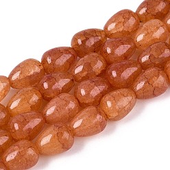 Шоколадный Выпечки нарисованные потрескивание стеклянные бусины пряди, слеза, цвет шоколада, 13~13.5x9.5~10 мм, отверстие : 1.2~1.4 мм, около 54~60 шт / нитка, 28.35~30.71 дюйм (72~78 см)