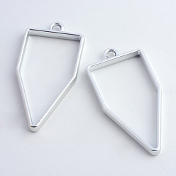 Matte Silver Color Matte Style Rack Plating Alloy Polygon Open Back Bezel Pendants, For DIY UV Resin, Epoxy Resin, Pressed Flower Jewelry, Lead Free & Nickel Free, Matte Silver, 45x22x3.5mm, Hole: 3mm