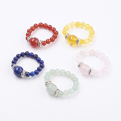 Pierre Mélangete Perles de pierres naturelles pierres précieuses, avec les accessoires en laiton et strass, ronde, couleur argent plaqué, taille 8, 18mm