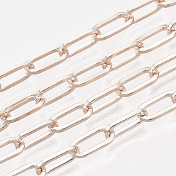 Rose Gold Unwelded Iron Paperclip Chains, Flat Oval, Drawn Elongated Cable Chains, with Spool, Rose Gold, 12.5x6x1.2mm, about 82.02 Feet(25m)/roll