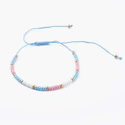 Colorful Adjustable Nylon Thread Braided Bead Bracelets, with Round Glass Seed Beads, Colorful, Inner Diameter: 1-5/8~4 inch(4~10cm)