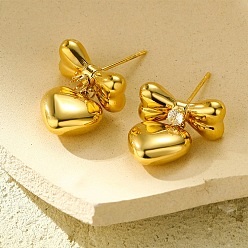 Золотой 304 серьги-гвоздики из нержавеющей стали с прозрачным фианитом, бантом, золотые, 22x18 мм