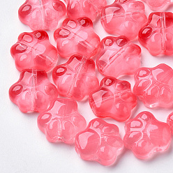Light Coral Transparent Spray Painted Glass Beads, Dog's Paw, Light Coral, 11x12x4.5mm, Hole: 1mm