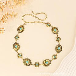 Античное Золото Цепочки для талии и живота из сплава с овальным цветком и окрашенной синтетической бирюзой для женщин, бирюзового цвета, античное золото , 1050 мм