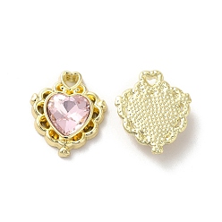 Misty Rose Alloy Pendant, with Glass, Light Gold, Lead Free & Cadmium Free, Heart Charm, Misty Rose, 17x15x5mm, Hole: 1.5x2mm