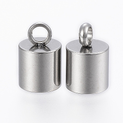 Нержавеющая Сталь Цвет Устойчивы к потускнению 201 наконечники шнура из нержавеющей стали, Торцевые крышки, колонка, цвет нержавеющей стали, 11.5x8 мм, отверстие : 2 мм, внутренний диаметр: 7 мм