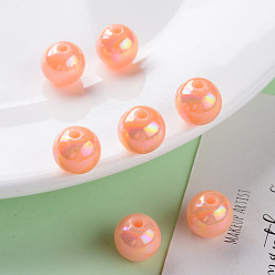 Light Salmon Opaque Acrylic Beads, AB Color Plated, Round, Light Salmon, 12x11mm, Hole: 2.5mm, about 566pcs/500g
