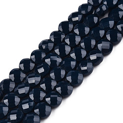 Прусский Синий Непрозрачные сплошные цветные стеклянные бусины, граненые, плоско-круглые, берлинская лазурь, 6.5x3.5 мм, отверстие : 1.2 мм, около 98~100 шт / нитка, 21.65 дюйм ~ 22.44 дюйм (55~57 см)