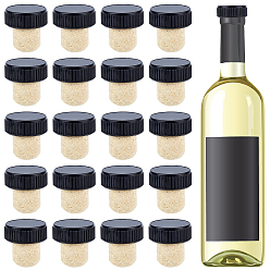Black 24Pcs Plastic & Bark Bottle Stoppers, Bottle Tampions, Column, Black, 30x29.5mm, plug: 19.5mm