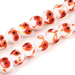 Белый Бусы лэмпворк ручной работы, круглый с глазом феникса, белые, 12~13 мм, отверстие : 1.2~3 мм, около 45 шт / нитка, 20.47~20.87 дюйм (52~53 см)