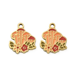 Настоящее золото 18K 304 прелести нержавеющей стали, гриб, с эмалью, ионное покрытие (ip), реальный 18 k позолоченный, 14x12x1.5 мм, отверстие : 1.5 мм