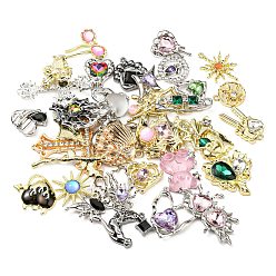 Mixed Color Alloy Rhinestone Pendants, Mixed Shapes, Mixed Color, 20~35x20~48.5x5mm, Hole: 1.8~2.5mm