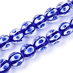 Синий Бусы лэмпворк ручной работы, бусина в бусине, круглые, синие, 12~12.5 мм, отверстие : 1.4~1.6 мм, около 45 шт / нитка, 19.29 дюйм (49 см)