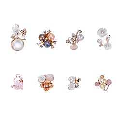 Mixed Color Alloy Cabochons, with Acrylic  Imitation Pearl and Rhinestone, Mixed Color, 74x72x17mm, 16pcs/box