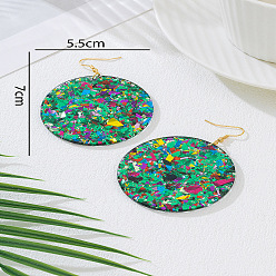 Средний Морско-зеленый Акриловые блестящие серьги-подвески для женщин, плоско-круглые, средний морской зеленый, 70x55 мм