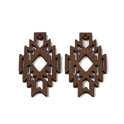 Коричневый Подвески из окрашенного дерева тополя, ромб, кофе, 49.5x27.5x2.5 мм, отверстие : 1.5 мм