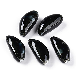 Черный Фарфоровые бусины ручной работы, фантазии античного стекла фарфора, зубчик чеснока, чёрные, 31~33x15~16.5x12~13.5 мм, отверстие : 2.5~3 мм