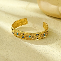 Бирюза 304 браслеты-манжеты из нержавеющей стали с натуральным бирюзовым оттенком, с микропаве кубических цирконий браслеты для женщин, злые глаза, 1/2 дюйм (1.35 см), внутренний диаметр: 2-1/2 дюйм (6.2 см)