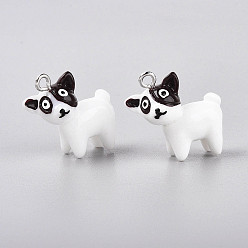 Белый Подвески из смоляной собаки, с платиновым шлейфом, поделки для сережек, белые, 21~22.5x19~21x10.5 мм, отверстие : 2 мм