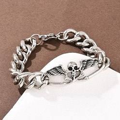 Античный Серебристый & Цвет Нержавеющей Стали 304 браслеты из кубинской цепочке из нержавеющей стали, браслеты с черепами, старинное серебро и цвет нержавеющей стали, 8-3/8 дюйм (21.3 см)