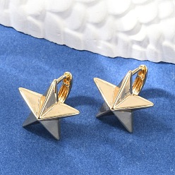 Настоящее золото 18K Латунные серьги обруча, звезда, реальный 18 k позолоченный, 12.5x13x12.5 мм