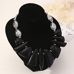 Черный Ожерелья из нерегулярных бусин из смолы, ювелирные изделия из сплава для женщин, платина, чёрные, 17.72 дюйм (45 см)