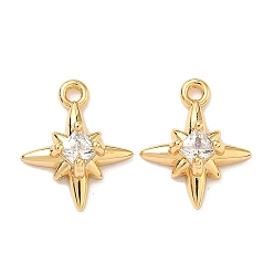 Прозрачный Подвески в виде звезд из латуни с микропаве из кубического циркония, без никеля , реальный 18 k позолоченный, прозрачные, 14x11.5x2.5 мм, отверстие : 1.4 мм
