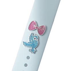 Платина Шпильки для ремешка для часов из сплава эмали, украшение ремешка для часов, бантик и птица, платина, 4x4 см, 2 шт / комплект