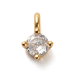 Золотой 925 плоские круглые подвески из стерлингового серебра с прозрачным кубическим цирконием, с печатью 925, золотые, 6.5x4x3 мм, отверстие : 1.5 мм